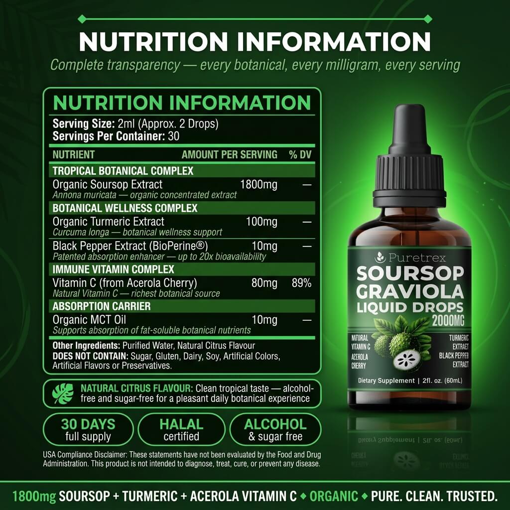 Graviola Soursop Liquid Drops 2000mg – Acerola Cherry, Turmeric & Black Pepper