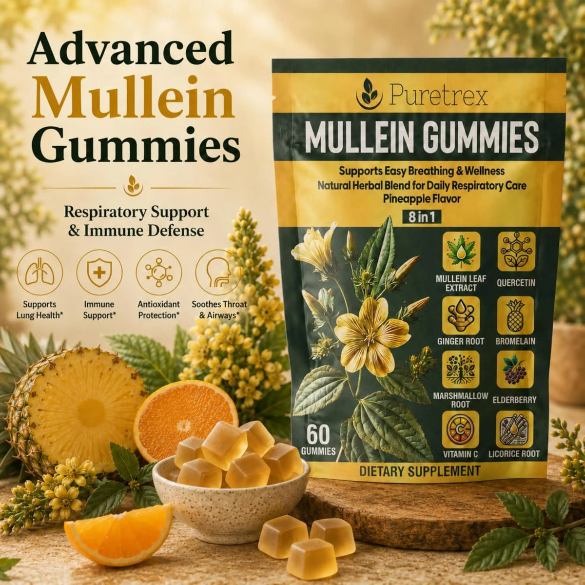 8-in-1 Mullein Gummies – Lung & Immune Support Formula