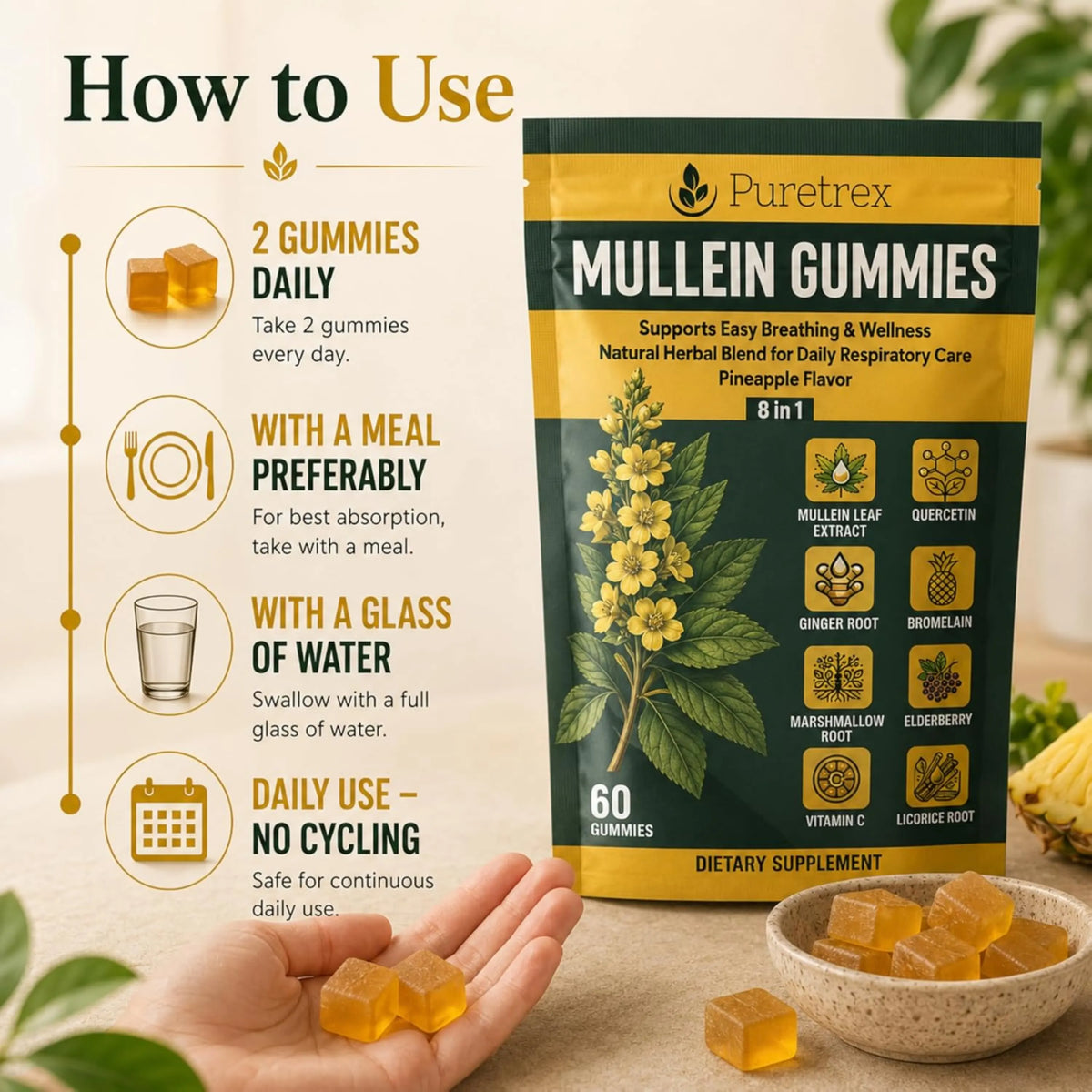 8-in-1 Mullein Gummies – Lung & Immune Support Formula
