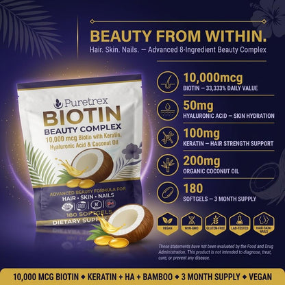Biotin Beauty Complex 10,000µg – Keratin, Hyaluronic Acid & Bamboo Extract