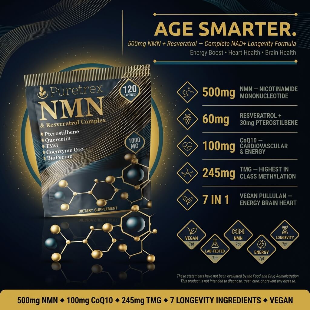 NMN & Resveratrol 7-in-1 Complex – CoQ10, TMG & BioPerine® Capsules