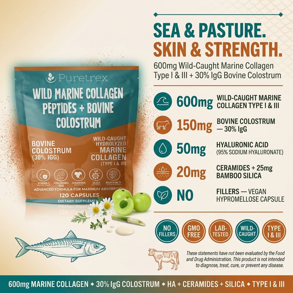 Wild Marine Collagen Peptides + Bovine Colostrum – Hyaluronic Acid & BioPerine®