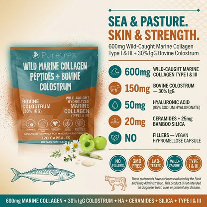 Wild Marine Collagen Peptides + Bovine Colostrum – Hyaluronic Acid & BioPerine®