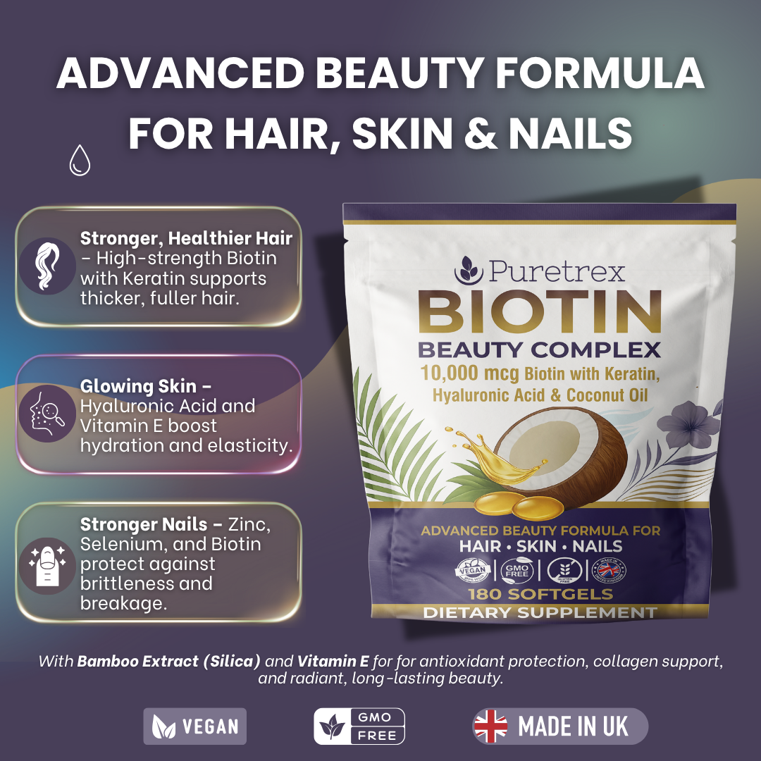 Biotin Beauty Complex 10,000µg with Keratin, Hyaluronic Acid, Bamboo Extract & Coconut Oil