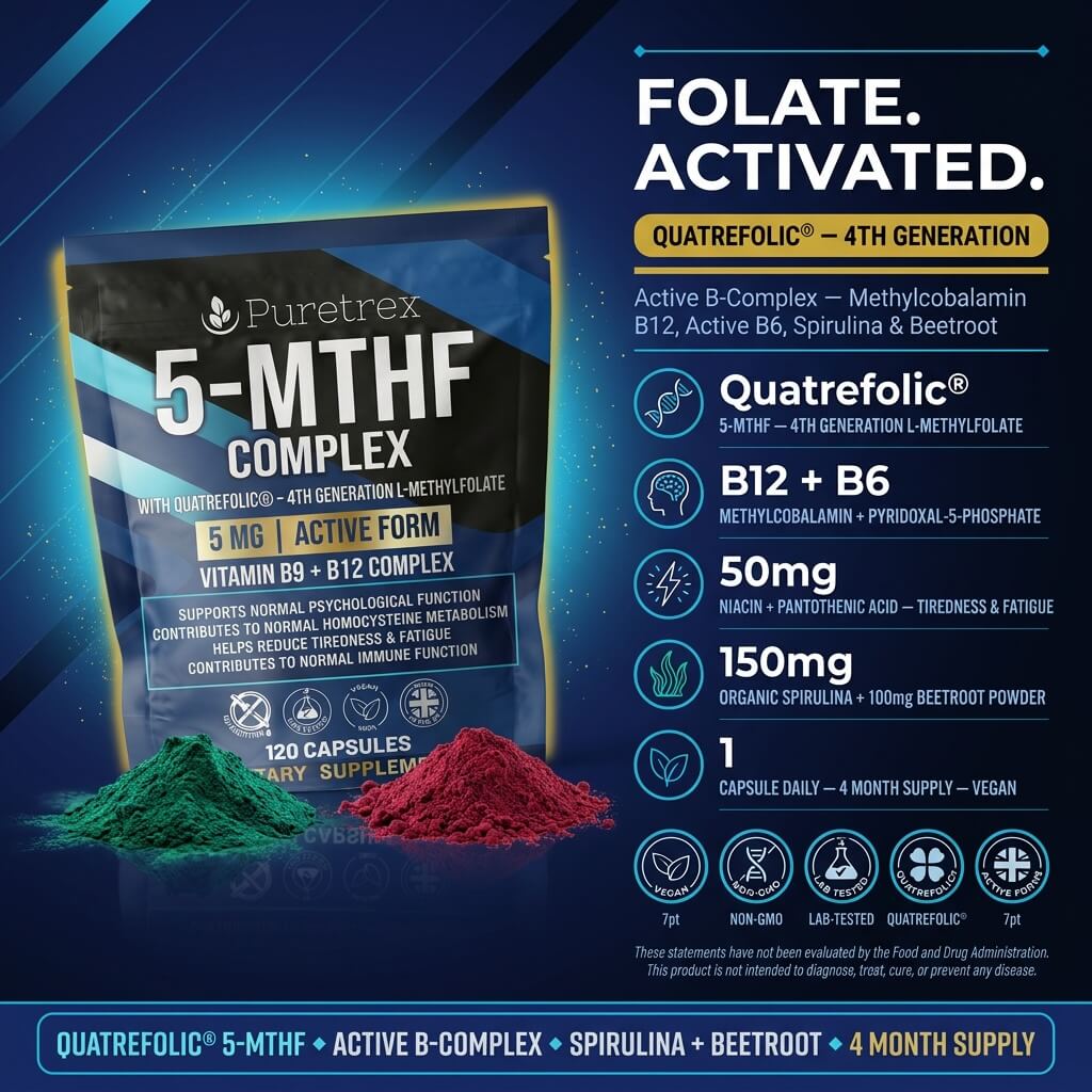 5-MTHF Complex with Quatrefolic® – Active Folate, Vitamin B9, B12 & Biotin