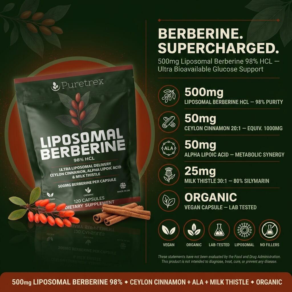 Liposomal Berberine 500mg – Ceylon Cinnamon, ALA & Milk Thistle