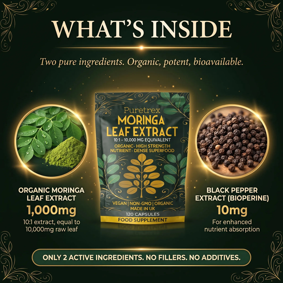 Organic Moringa Leaf Capsules – 10,000mg High Strength Extract