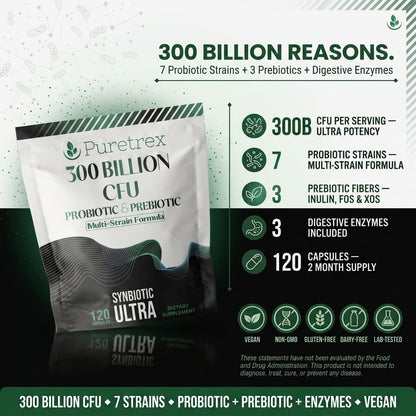 300 Billion CFU Probiotic & Prebiotic – Multi-Strain Synbiotic Ultra Formula