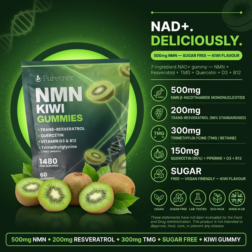NMN + Resveratrol Kiwi Gummies – NAD+ Support with CoQ10 & Vitamin D3