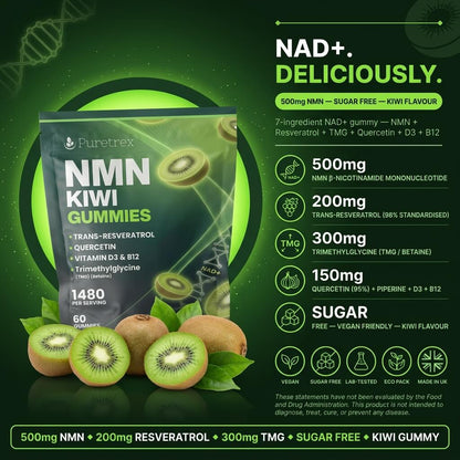 NMN + Resveratrol Kiwi Gummies – NAD+ Support with CoQ10 & Vitamin D3