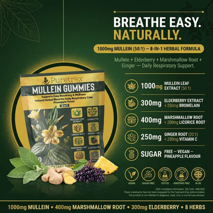 8-in-1 Mullein Gummies – Lung & Immune Support Formula