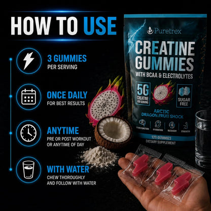 Creatine Gummies 5g + BCAA & Electrolytes – Arctic Dragon Fruit Shock