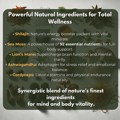 Shilajit with Sea Moss, Lion's Mane, Ashwagandha & Cordyceps