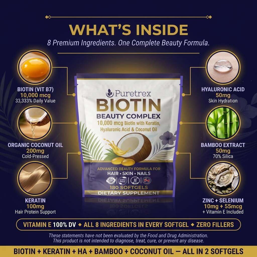 Biotin Beauty Complex 10,000µg – Keratin, Hyaluronic Acid & Bamboo Extract