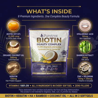 Biotin Beauty Complex 10,000µg – Keratin, Hyaluronic Acid & Bamboo Extract