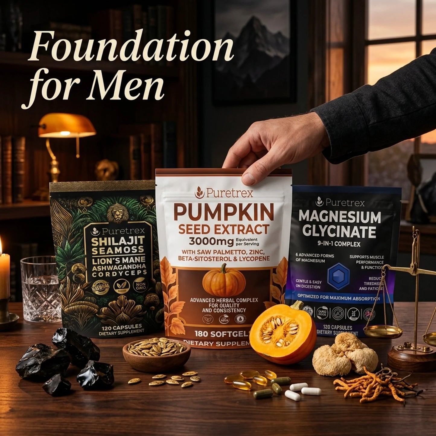 Men's Daily Foundation Stack — Pumpkin Seed Oil/Saw Palmetto + Shilajit + Magnesium Glycinate