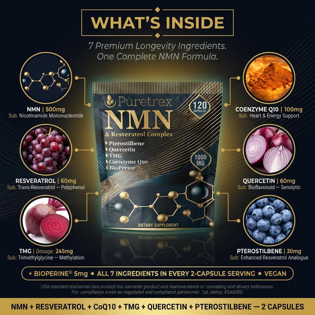 NMN & Resveratrol 7-in-1 Complex – CoQ10, TMG & BioPerine® Capsules