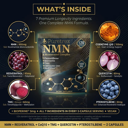 NMN & Resveratrol 7-in-1 Complex – CoQ10, TMG & BioPerine® Capsules