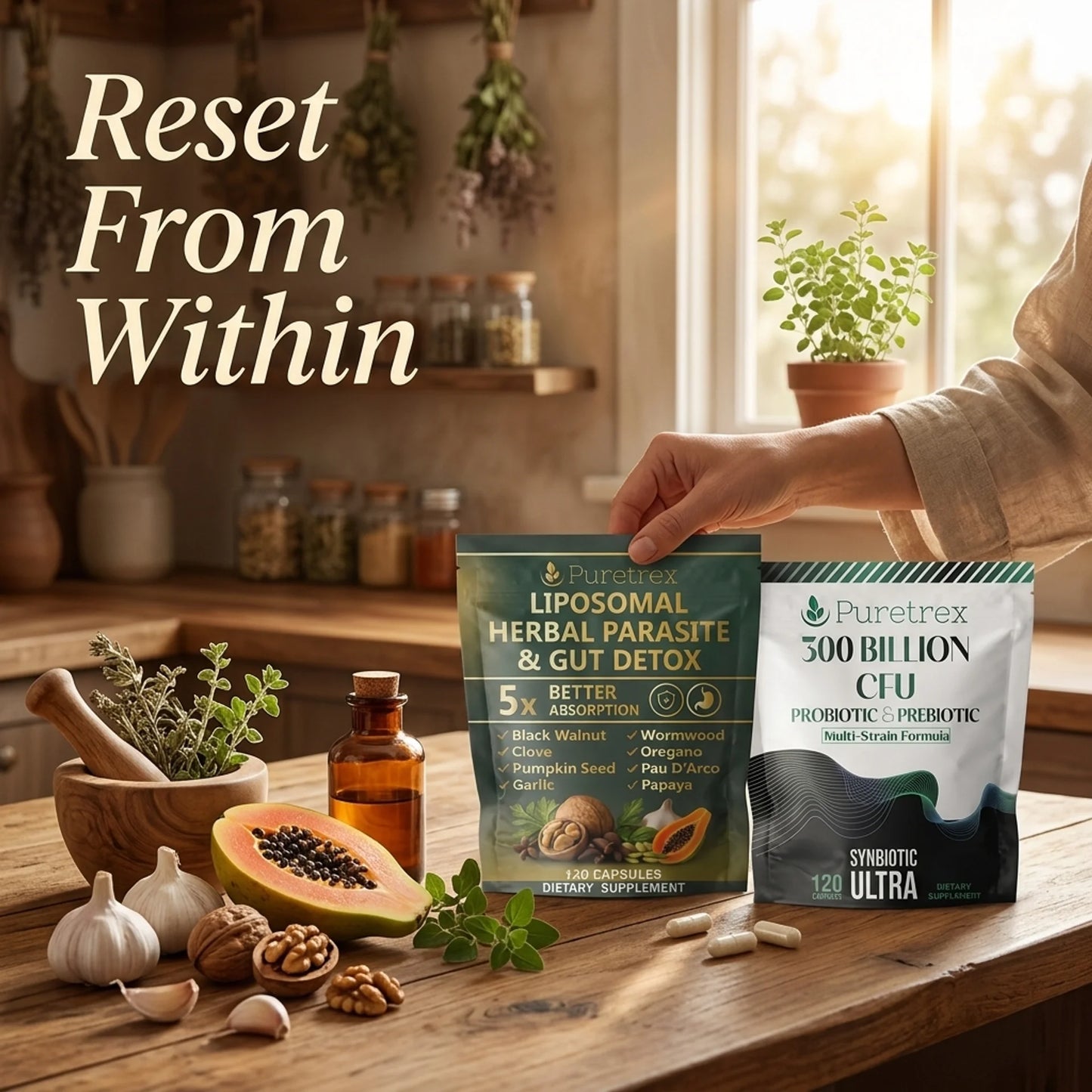 Gut Reset Protocol — Herbal Cleanse Capsules + 300 Billion CFU Probiotic