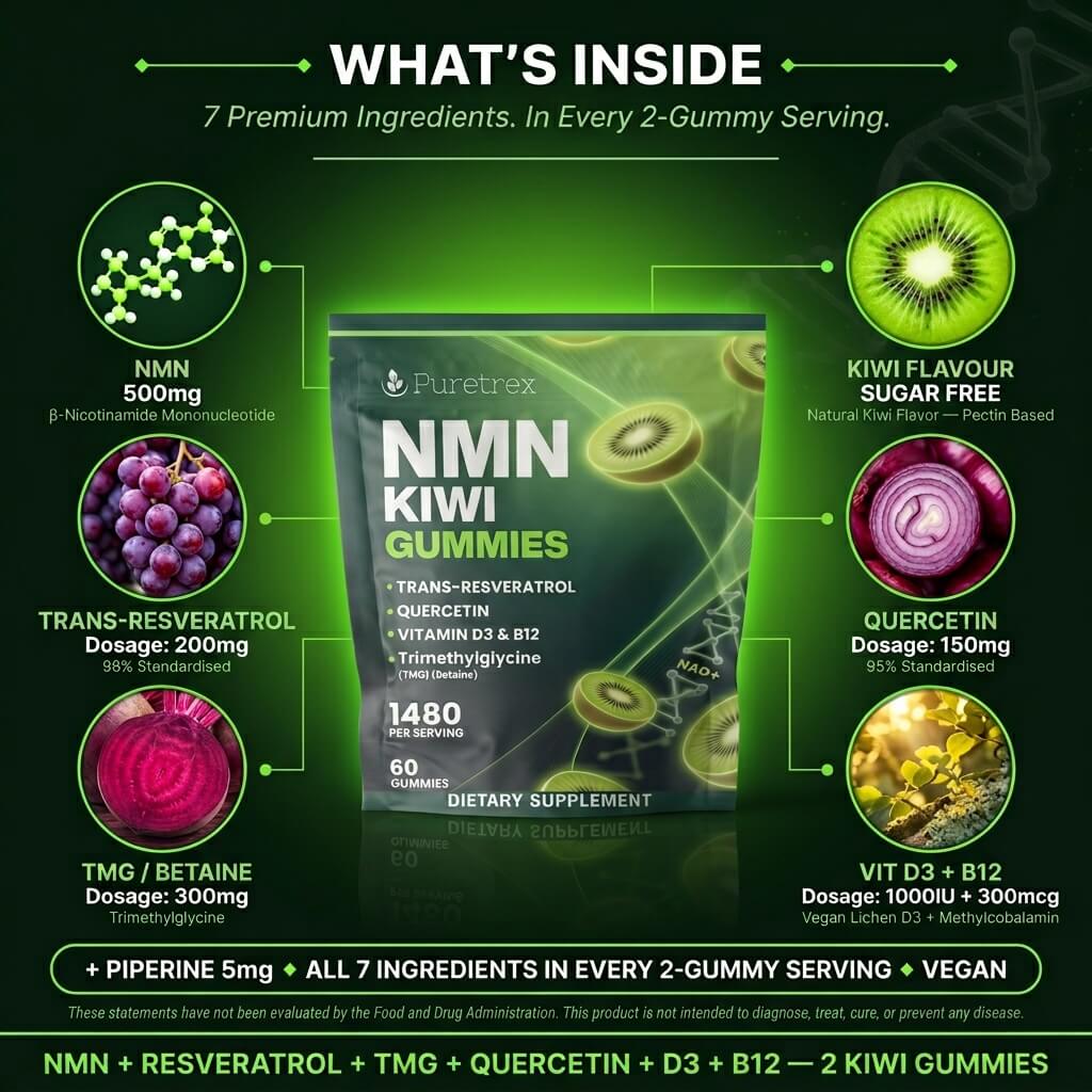 NMN + Resveratrol Kiwi Gummies – NAD+ Support with CoQ10 & Vitamin D3