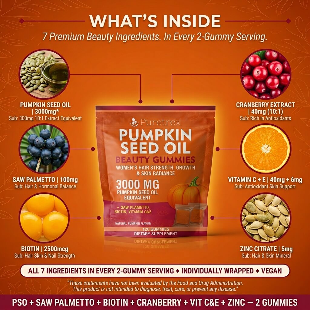Pumpkin Seed Oil Gummies for Women – Biotin, Saw Palmetto & Vitamins C & E