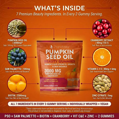 Pumpkin Seed Oil Gummies for Women – Biotin, Saw Palmetto & Vitamins C & E