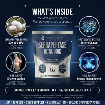 Serrapeptase Ultra 300,000 SPU – Enteric Coated Vegan Capsules
