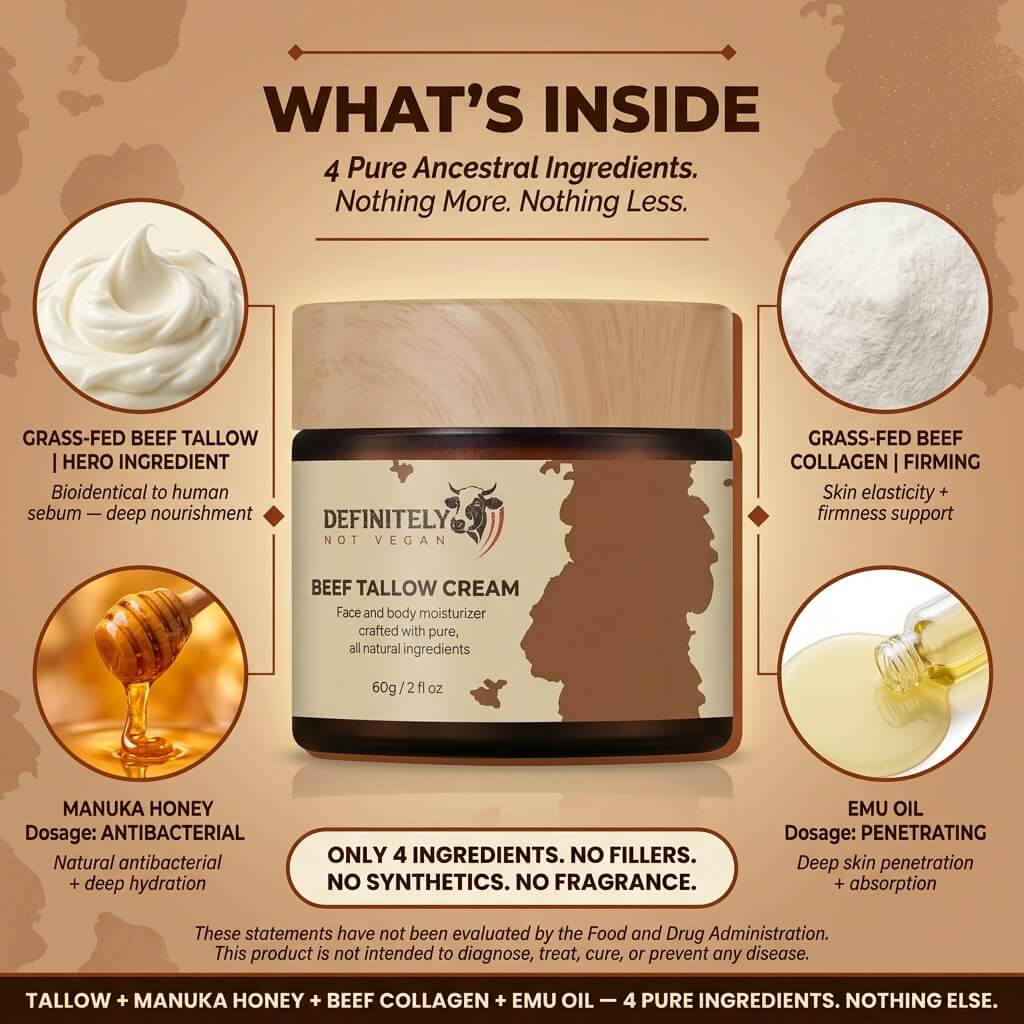 Beef Tallow Face & Body Cream – Collagen, Manuka Honey & Emu Oil