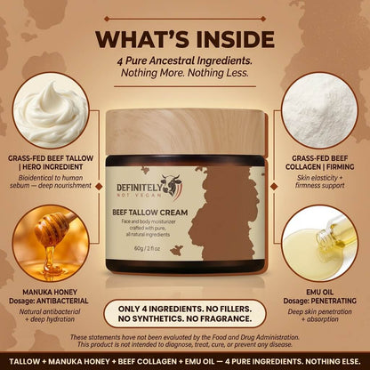 Beef Tallow Face & Body Cream – Collagen, Manuka Honey & Emu Oil