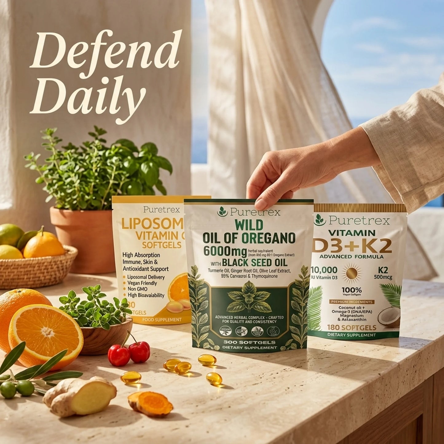 Immune Defense Triple Stack — Oil of Oregano + Liposomal Vitamin C + D3+K2