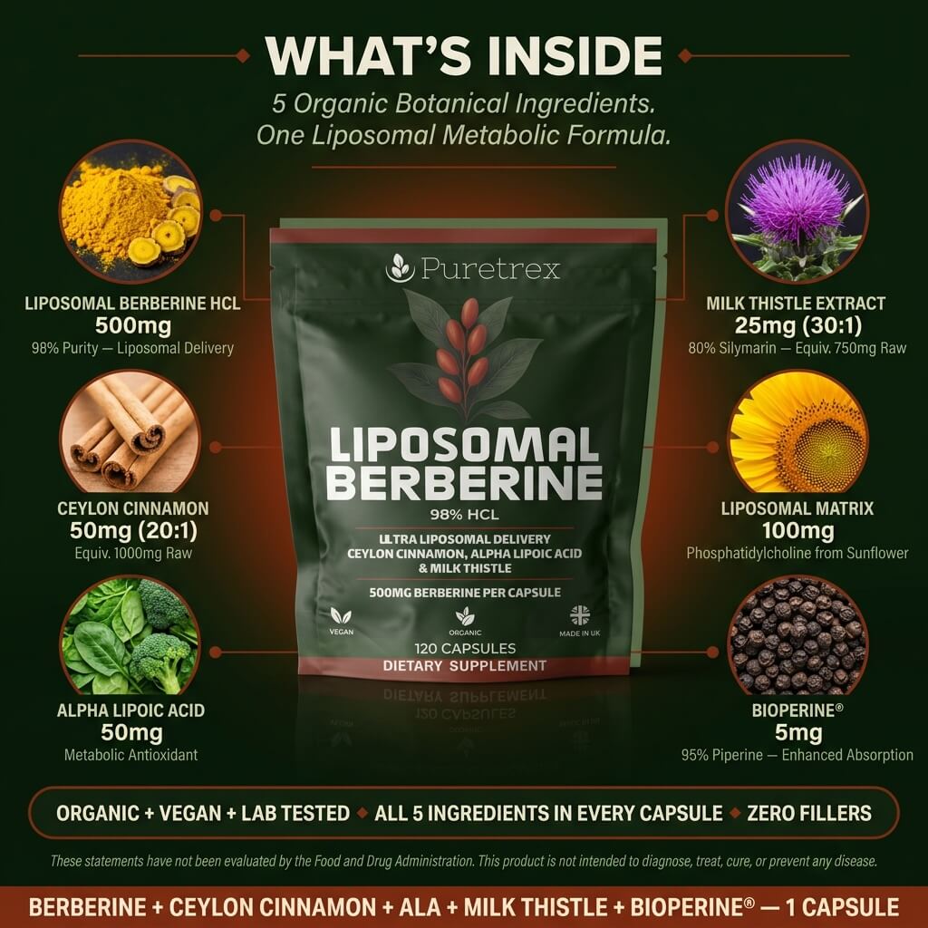 Liposomal Berberine 500mg – Ceylon Cinnamon, ALA & Milk Thistle