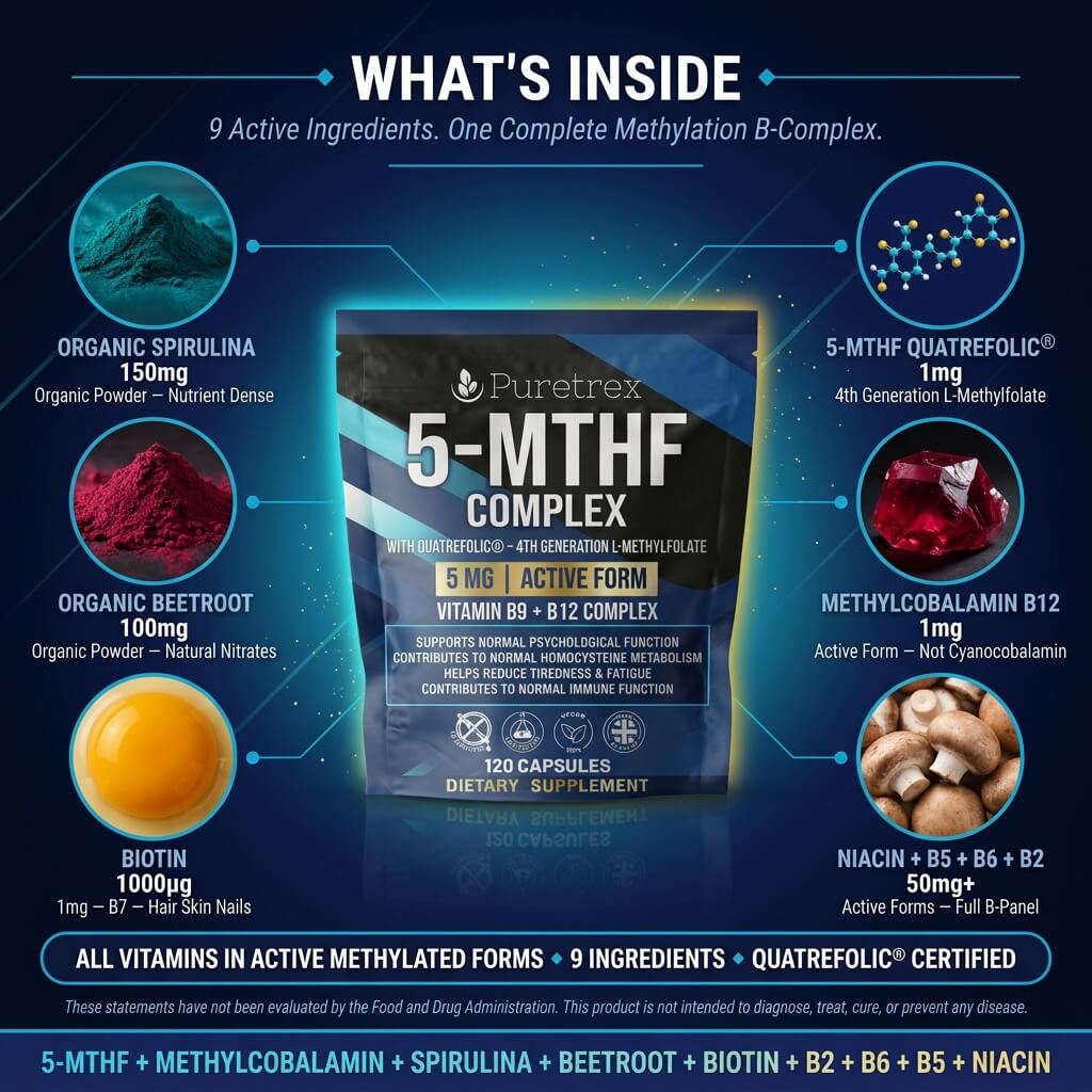 5-MTHF Complex with Quatrefolic® – Active Folate, Vitamin B9, B12 & Biotin