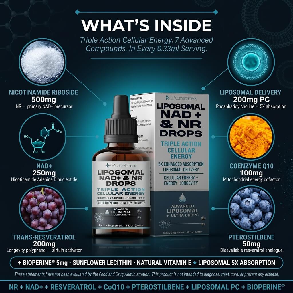 Liposomal NAD+ & NR Drops – Triple Action Cellular Energy with Enhanced Absorption