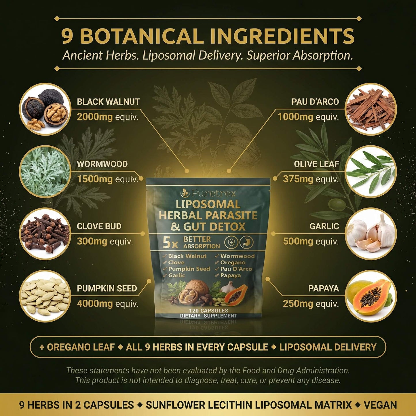 Liposomal Herbal Gut Cleanse Capsules – Black Walnut, Wormwood & Oregano