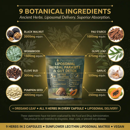 Liposomal Herbal Gut Cleanse Capsules – Black Walnut, Wormwood & Oregano