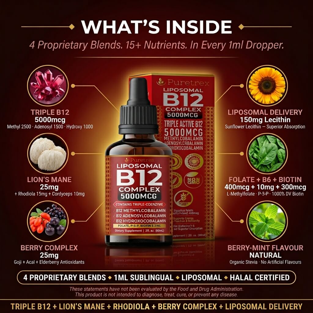 Liposomal B12 Complex Drops 5000mcg – Triple Active B12 with Methylcobalamin