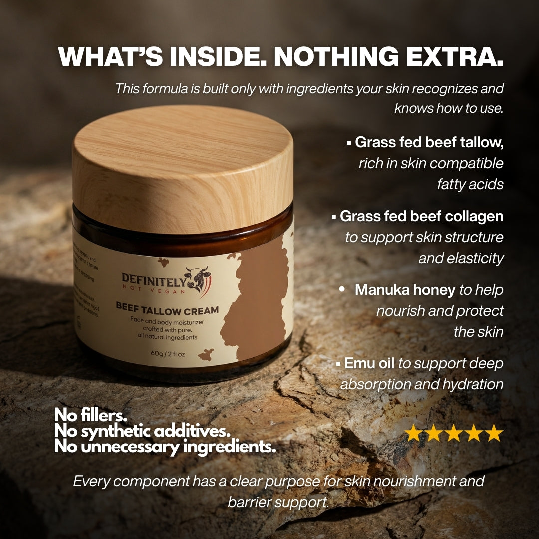 Beef Tallow Face & Body Cream with Collagen, Manuka Honey & Emu Oil