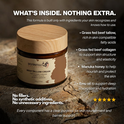 Beef Tallow Face & Body Cream with Collagen, Manuka Honey & Emu Oil