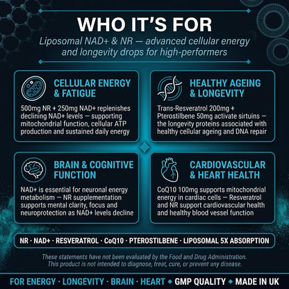 Liposomal NAD+ & NR Drops – Triple Action Cellular Energy with Enhanced Absorption