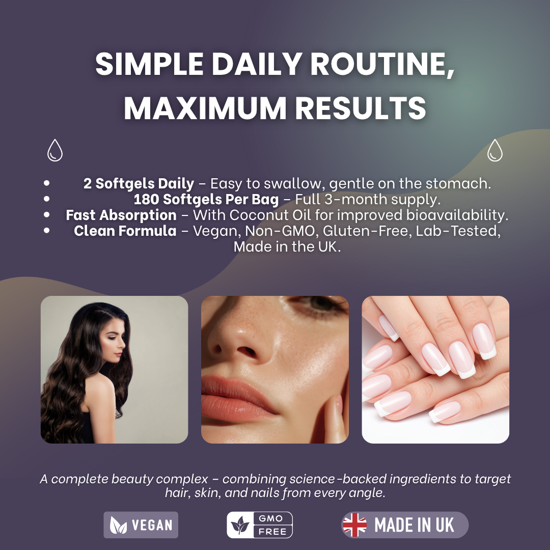 Biotin Beauty Complex 10,000µg with Keratin, Hyaluronic Acid, Bamboo Extract & Coconut Oil