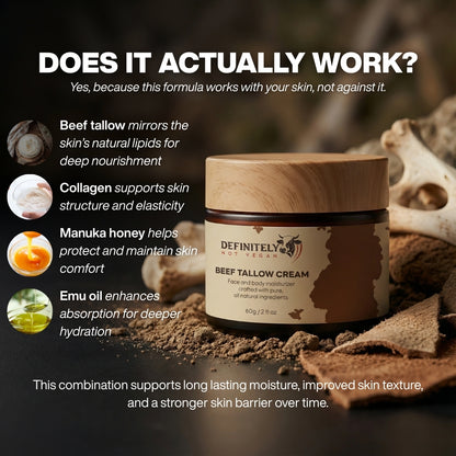Beef Tallow Face & Body Cream with Collagen, Manuka Honey & Emu Oil