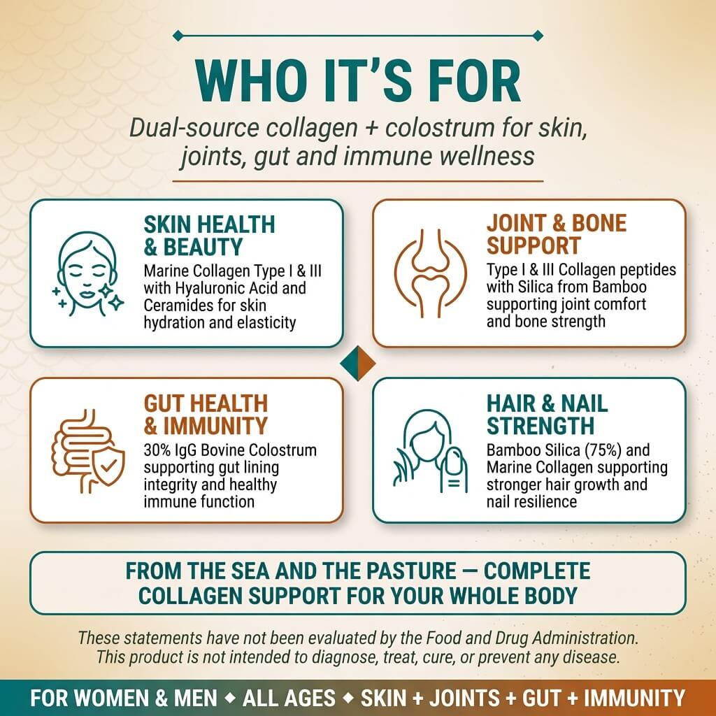 Wild Marine Collagen Peptides + Bovine Colostrum – Hyaluronic Acid & BioPerine®