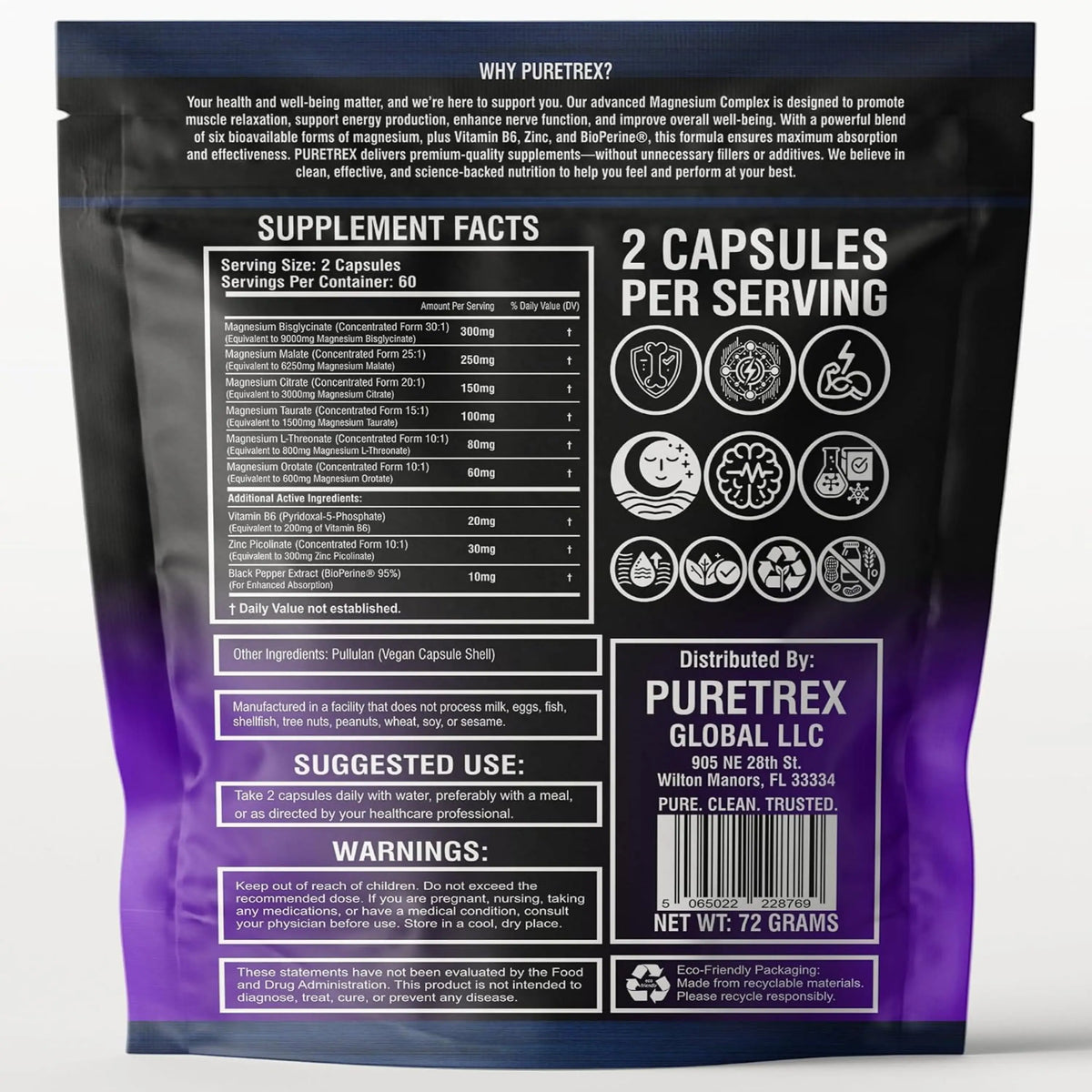 Magnesium Glycinate Complex – 6 Forms + Vitamin B6, Zinc & BioPerine®