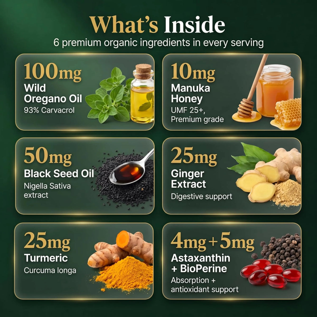 Organic Wild Oregano Oil Drops – 93% Carvacrol with Ginger & UMF 25+ Manuka Honey