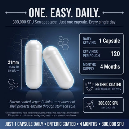 Serrapeptase Ultra 300,000 SPU – Enteric Coated Vegan Capsules