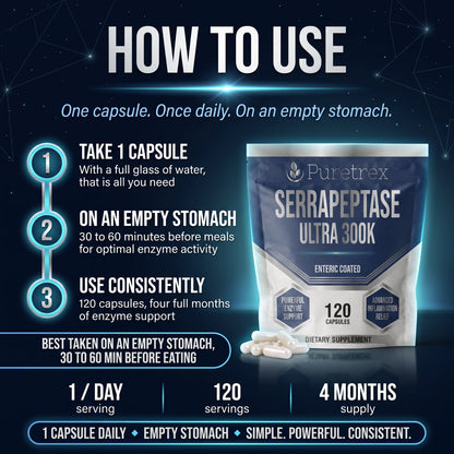 Serrapeptase Ultra 300,000 SPU – Enteric Coated Vegan Capsules