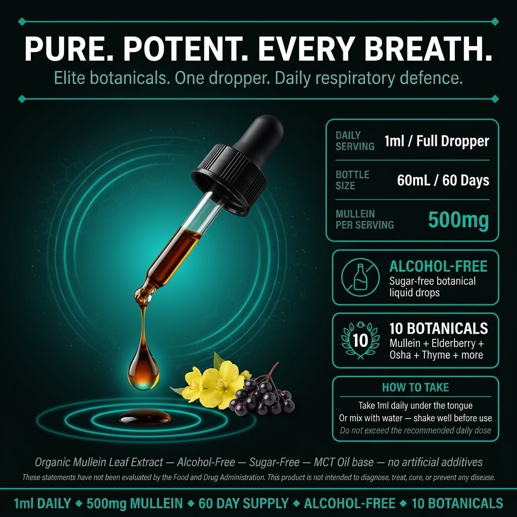 Elite Mullein Drops – Organic Mullein Leaf with Peppermint, Lungwort & Thyme