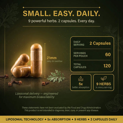 Liposomal Herbal Gut Cleanse Capsules – Black Walnut, Wormwood & Oregano