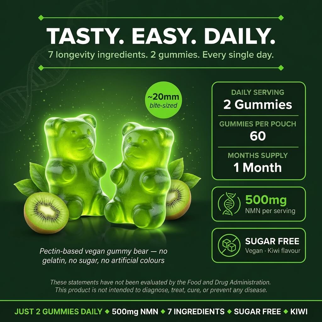 NMN + Resveratrol Kiwi Gummies – NAD+ Support with CoQ10 & Vitamin D3