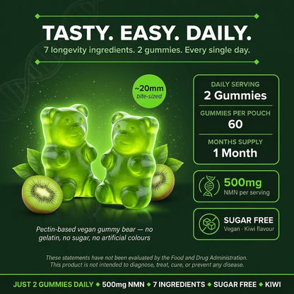 NMN + Resveratrol Kiwi Gummies – NAD+ Support with CoQ10 & Vitamin D3